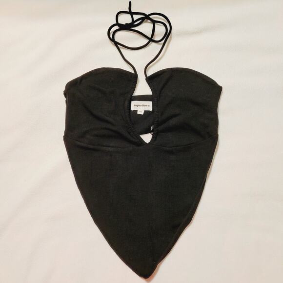 Revolve Superdown black keyhole neck bandana hem neck tie halter top size XS - Picture 1 of 8